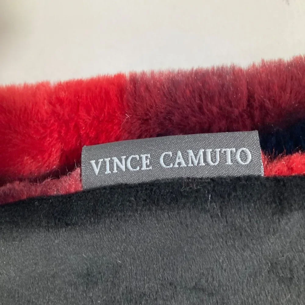 Vince Camuto Faux Rabbit Fur Buffalo Check Throw Blanket Black Red‎ 50 x 64